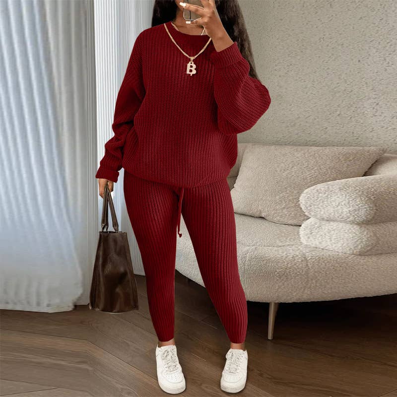 Rosa Clothing - Wholesale Top & Pant Set (NOT Loungewear) - Women's - Fashion Casual Knitted Sweater Trousers Set 12 Colors5