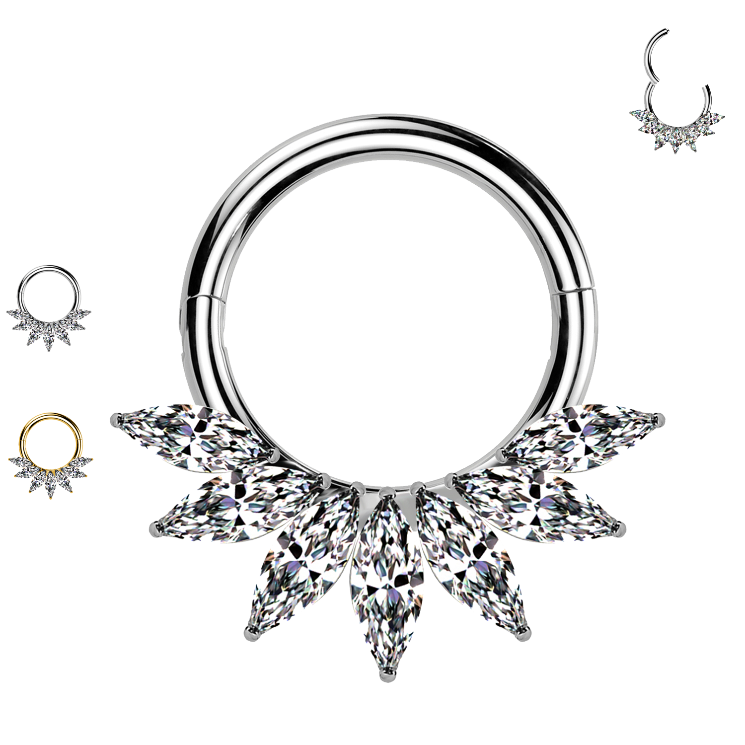 Awaken - Wholesale Single Earring - Clicker Circle Piercing with Seven Crystals1