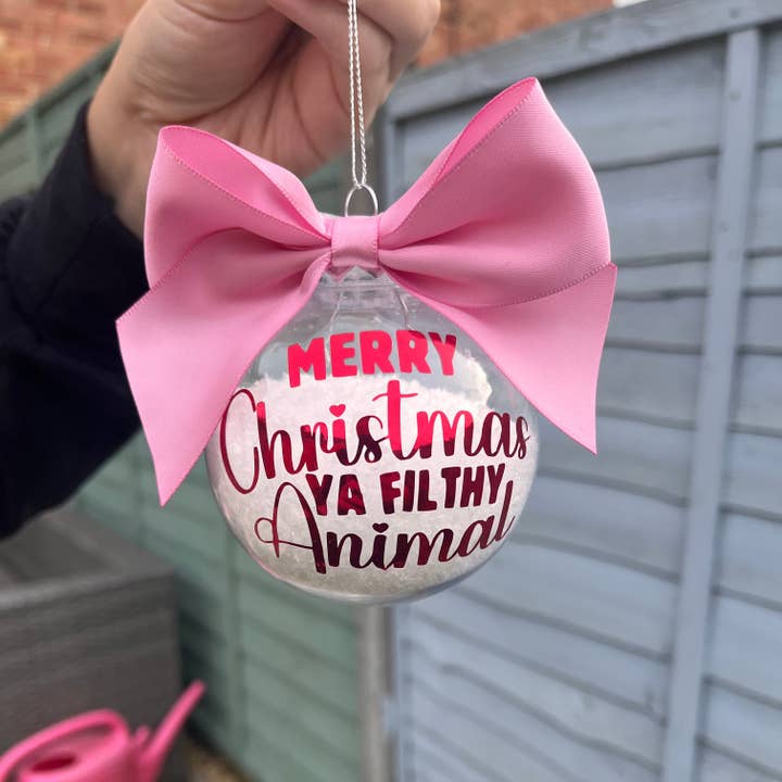 Merry Christmas Ya Filthy Animal Bauble for wholesale by Troublesome Heart