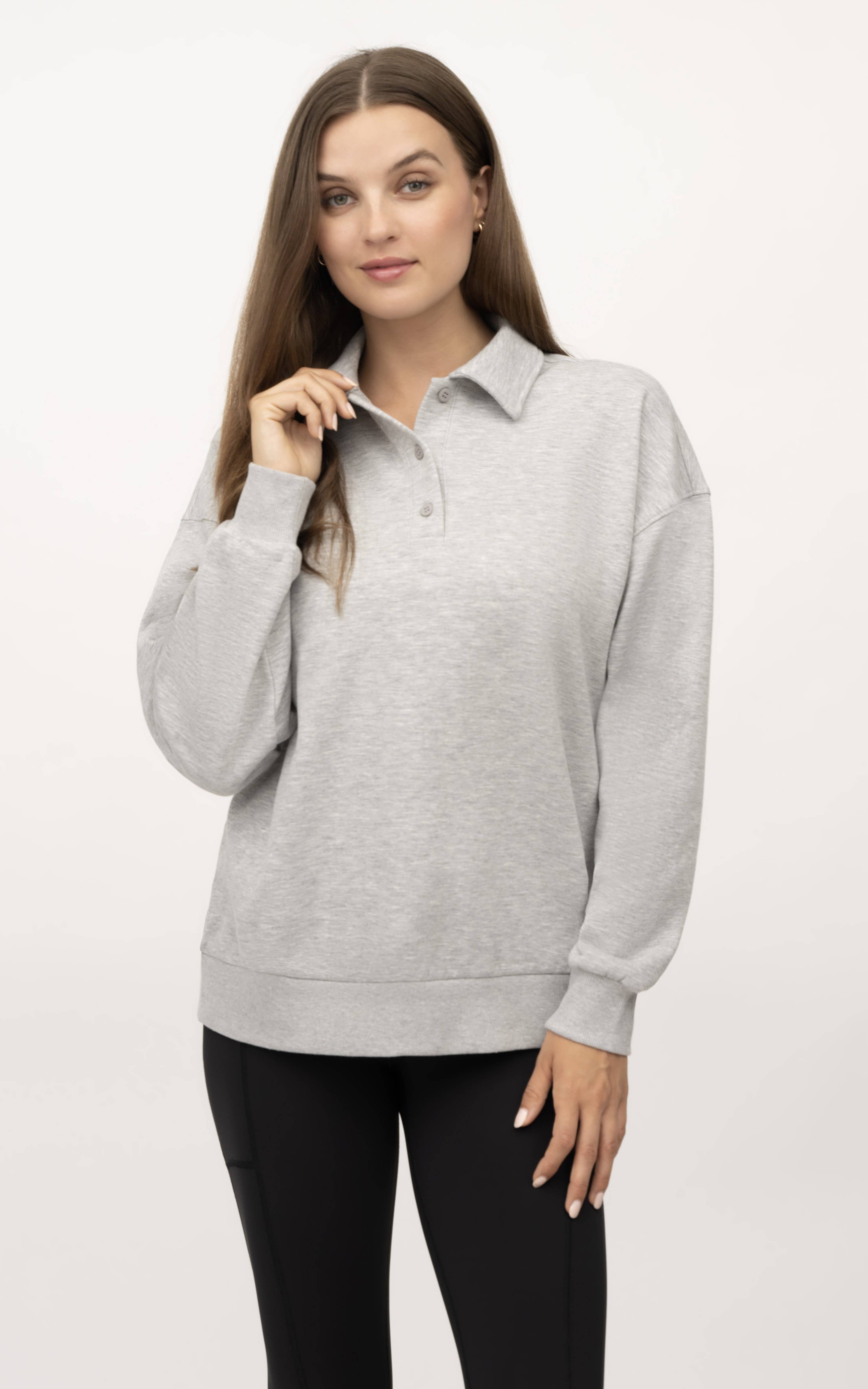 90 Degree by Reflex & Yogalicious - Wholesale Sweatshirt - Women's - Yogalicious Cloud Plush Cozy Polo Sweatshirt5