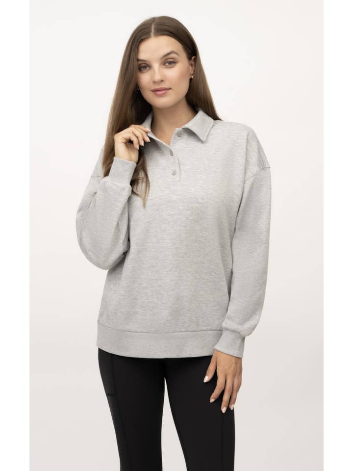 90 Degree by Reflex & Yogalicious - Wholesale Sweatshirt - Women's - Yogalicious Cloud Plush Cozy Polo Sweatshirt5