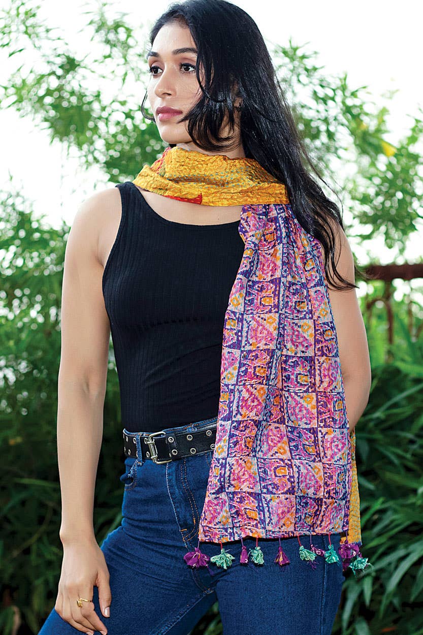 Sevya Handmade - Wholesale Scarf - Women's - Kantha Silk Sari Scarves1