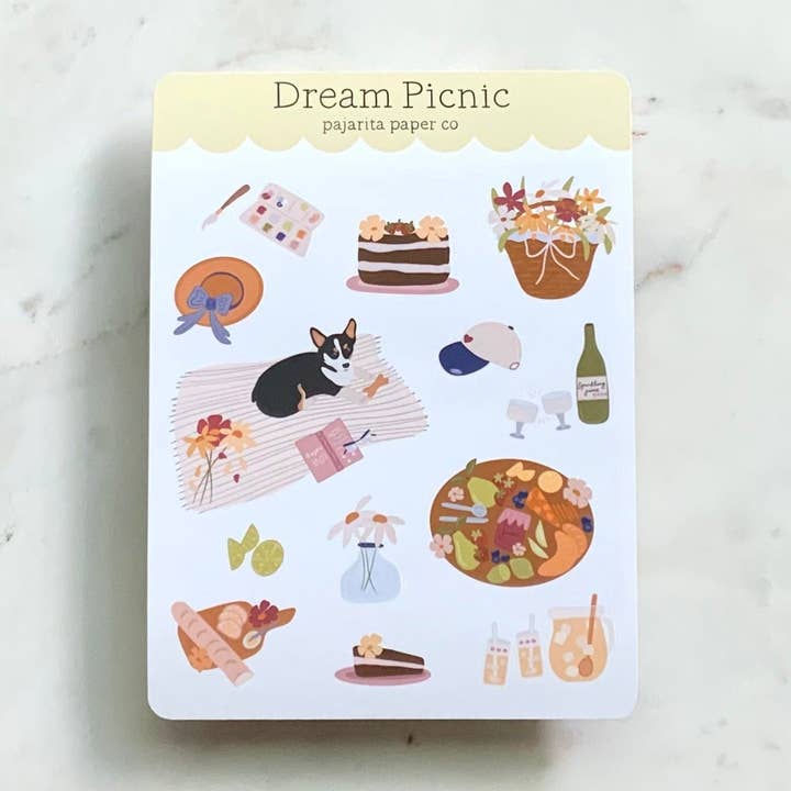 Dream Picnic Sticker Sheet for wholesale by Pajarita Paper Co