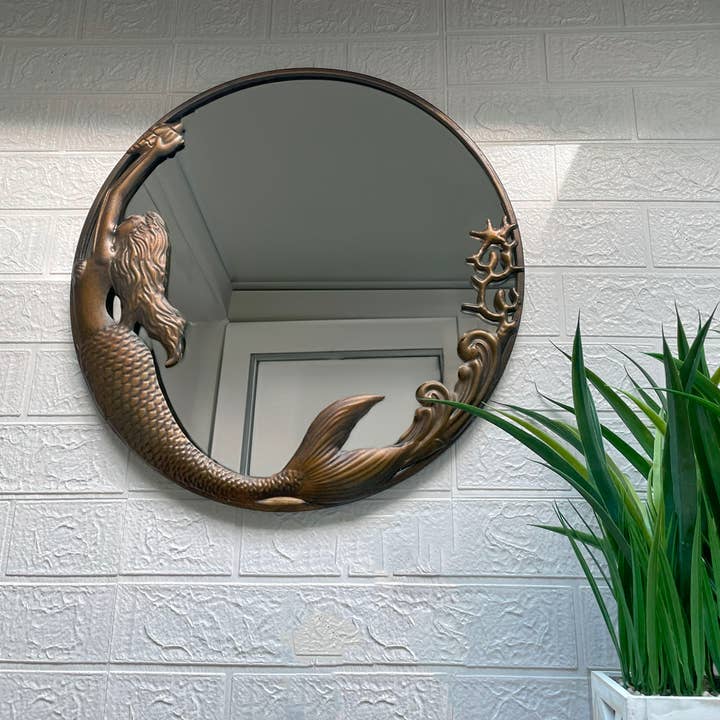 Zeckos – wholesale Wall mirror – Bronze Finish Mermaid Wall-Mounted Mirror – 20-Inch Diameter