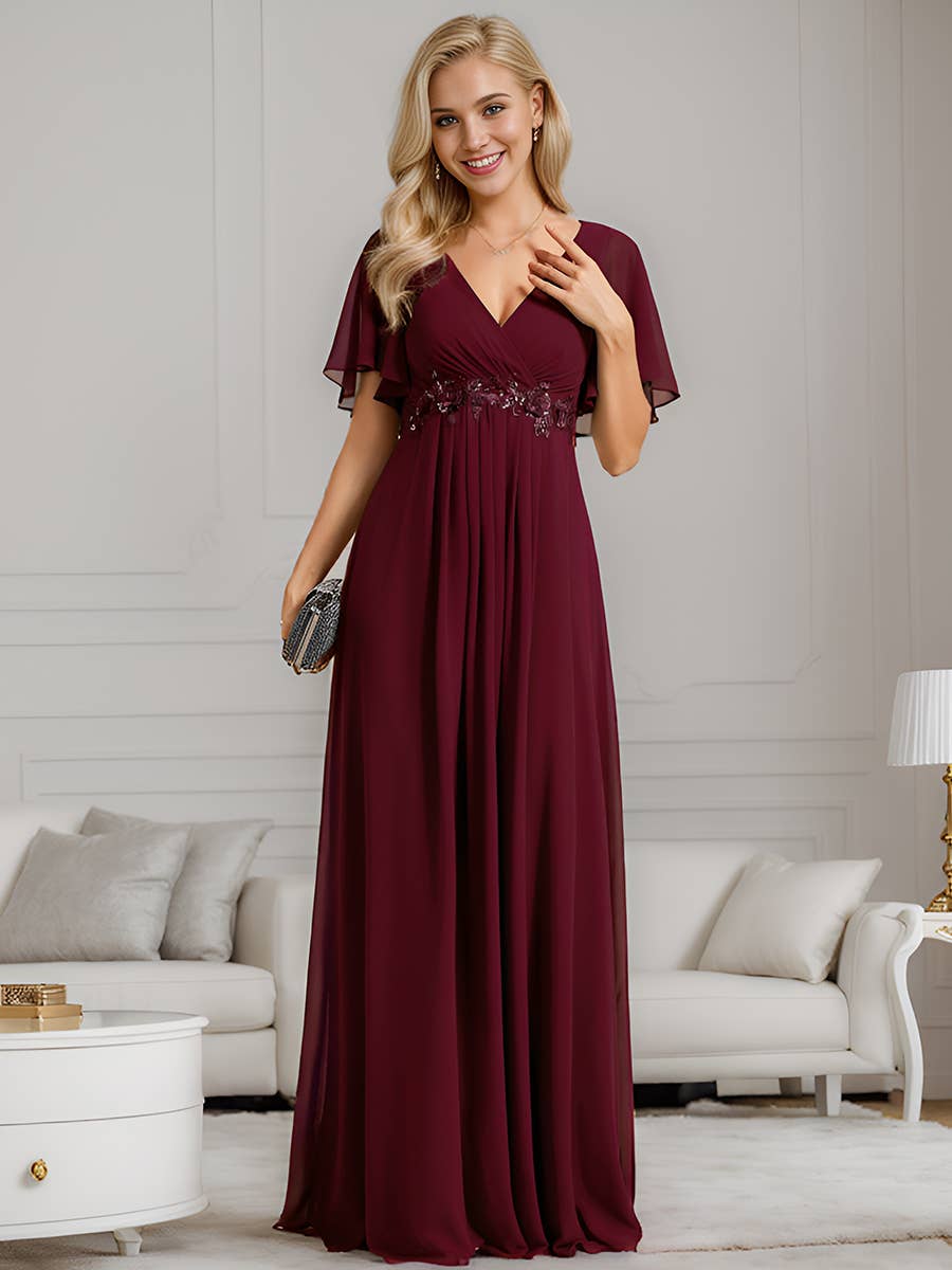 Ever-Pretty - Vente Robe de soirée – femme - Robe de demoiselle d'honneur plissée avec appliques et col en V11