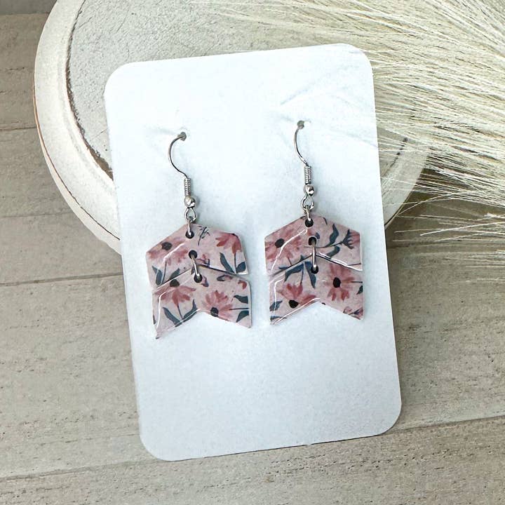 Polymer Clay Earrings - Everyday - Chevron Daisy Print for wholesale by KIMCo.