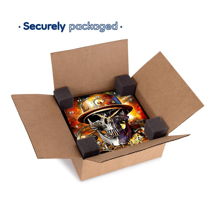 3dRose - Wholesale Wall Clock - 3dRose, Fantasy skull in metal helmet. Mechanical gear. machine composition, Wall Clock6