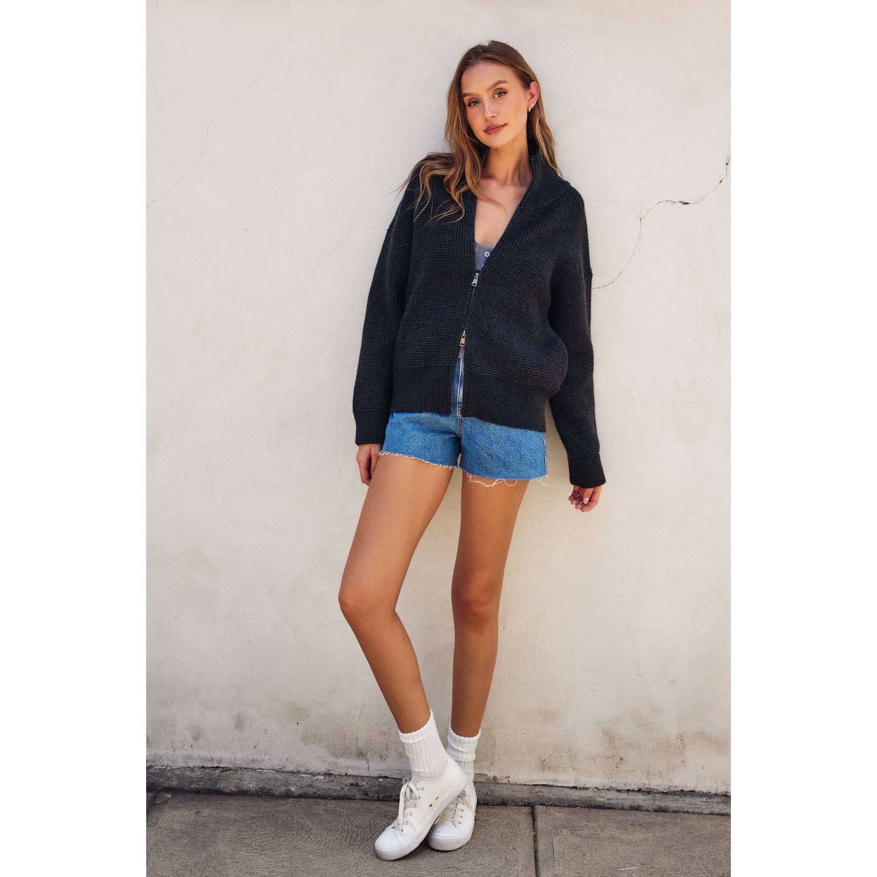 Dress Forum - Wholesale Jacket - Women's - Two Way Zip Waffle Knit Jacket3