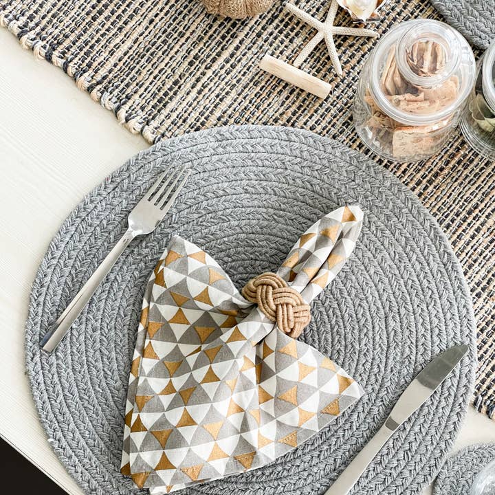 Set of 4-Cotton Braided Round Placemats, 15'' Rnd., Lt. Grey for wholesale by chardin home