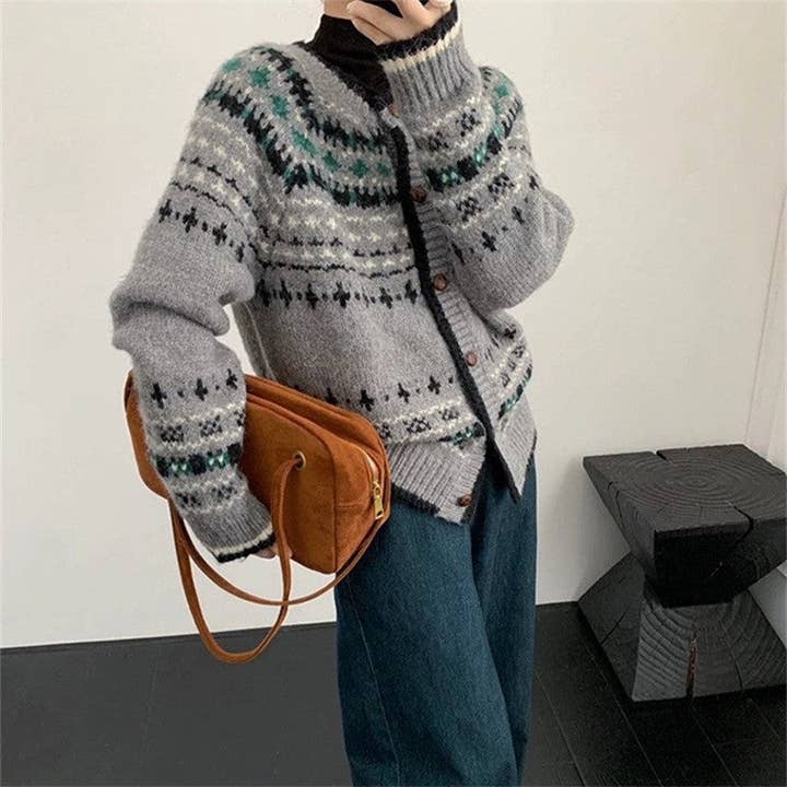 Vintage Jacquard Knit Cardigan Sweater for wholesale by MoodGold