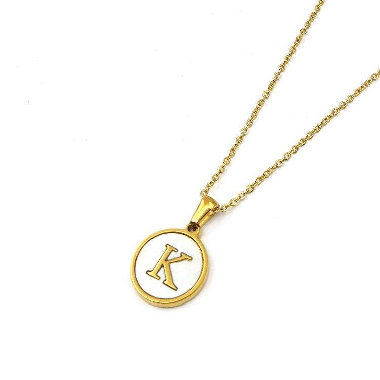 Mio Queena - Wholesale Pendant/Charm Necklace - Round 18K Gold-plated Stainless Steel 26 Letters Necklace12