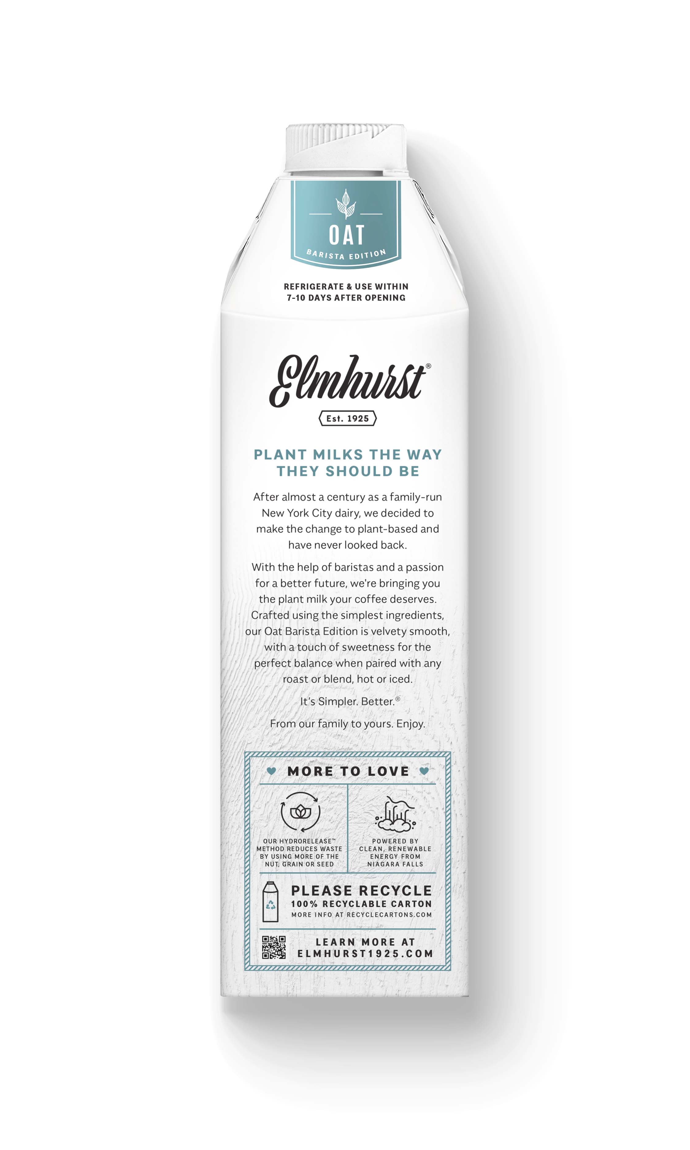 Elmhurst 1925 - Wholesale Non-Dairy Milk - Barista Edition Oat Milk, 32oz [6-Pack]6