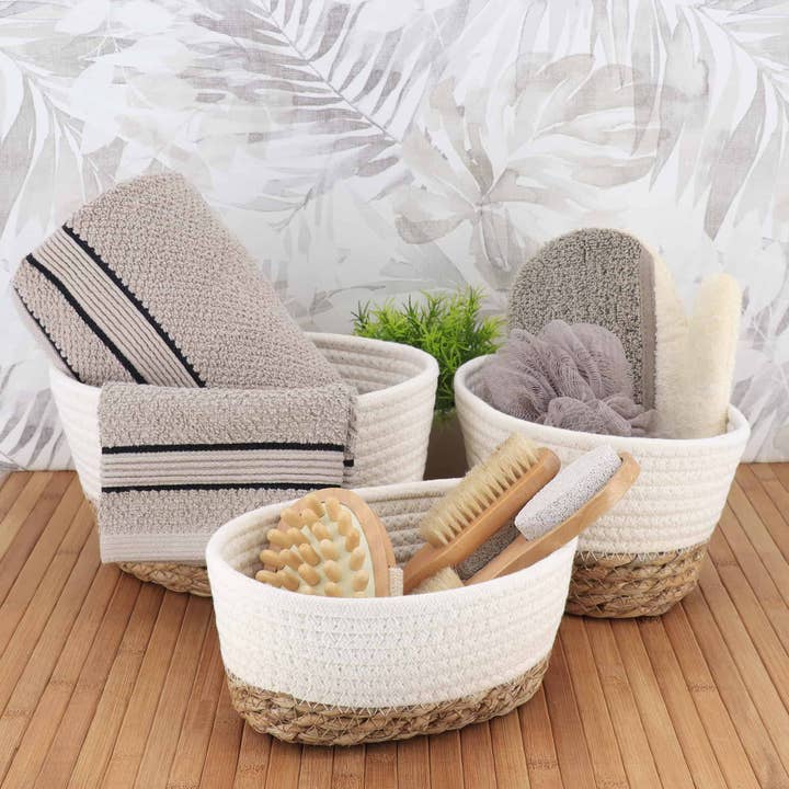 Cotton Seagrass Baskets Set of 3 for wholesale by Evideco French Home Goods