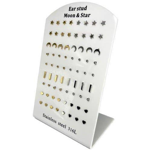 Boucles d'oreilles minimalistes en acier inoxydable doré (36 paires) pour la vente par AAB Style Inc.