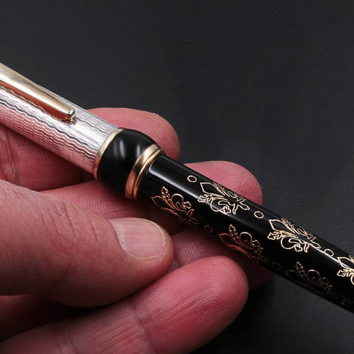 Grifos pens – wholesale Pen – Fountain pen silver 925 cap lily engraved black body