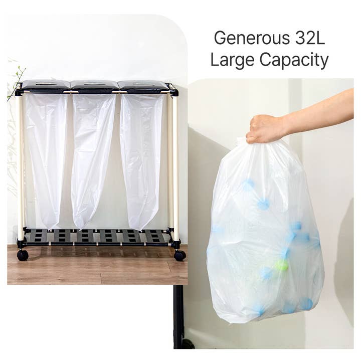 senseQ – wholesale Papperskorg/papperskorg – 3 i 1 96L Enkel Passform Rik Återvinningsbehållare med Lock, Hjul2