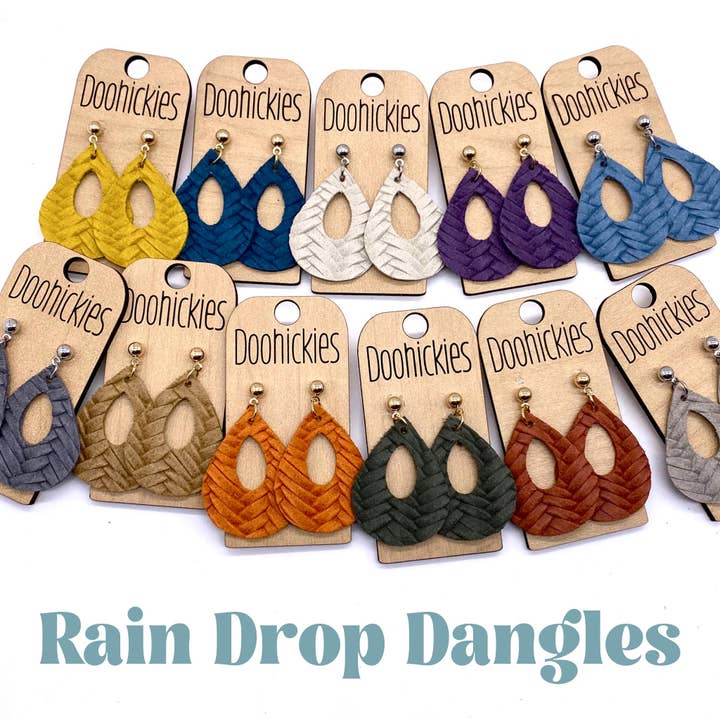 1.5" Fall Braided Raindrops - Leather Earrings for wholesale by Doohickies