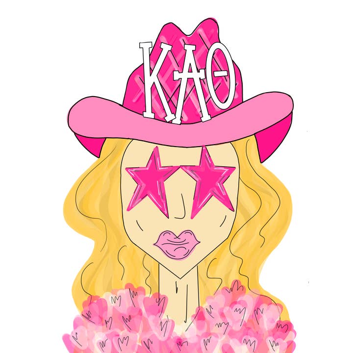 Kappa Alpha Theta - Pink Funky Cowgirl - Sorority STICKER for wholesale by Made By Marissa Art