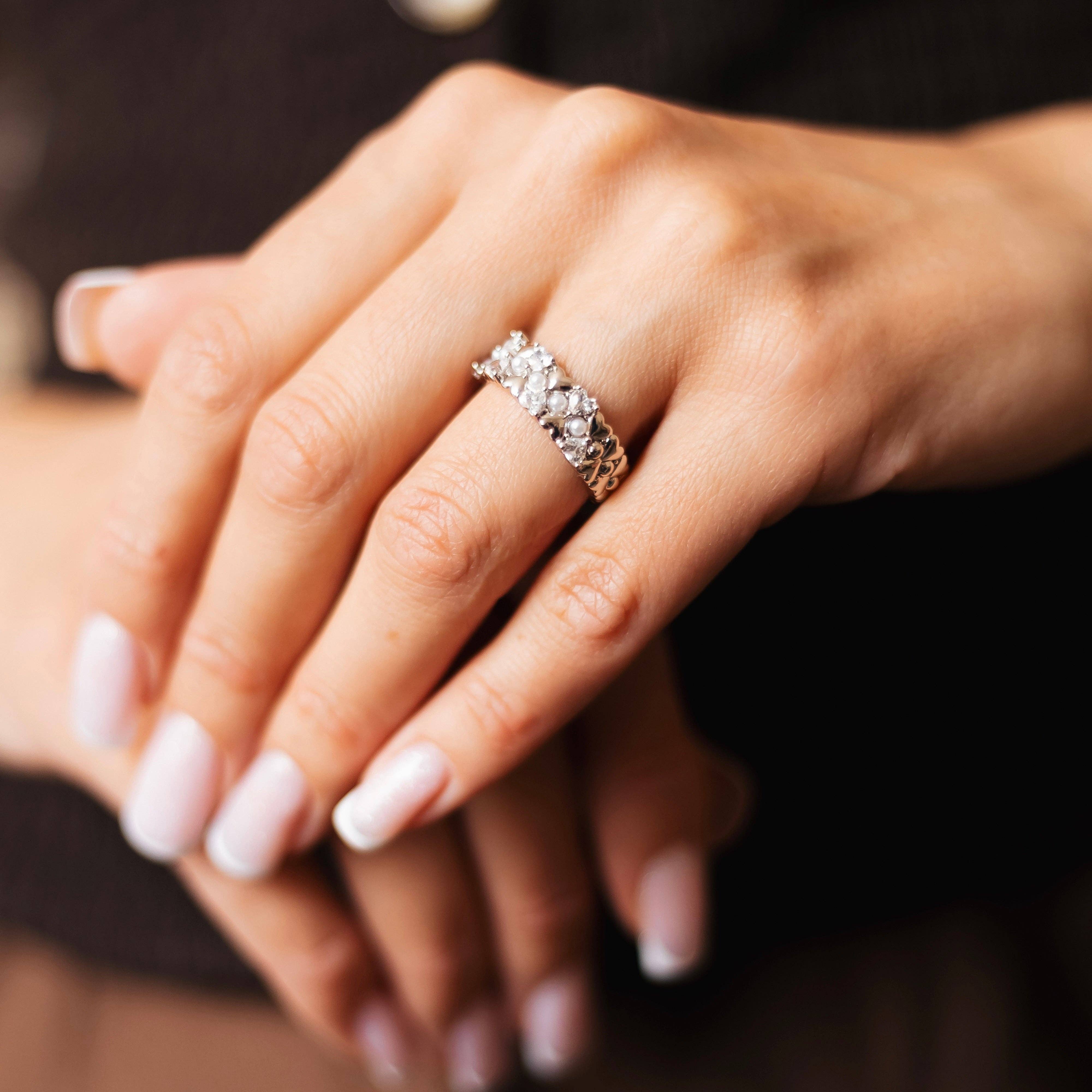 Sedy Jewelry - Wholesale Multi-Stone Ring - Wide Band Ring with CZ Stones, Size 7 | Rhodium Plated2