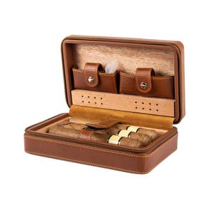 Original colour Ostrich Leather 2 Finger Cigar Case - Orange
