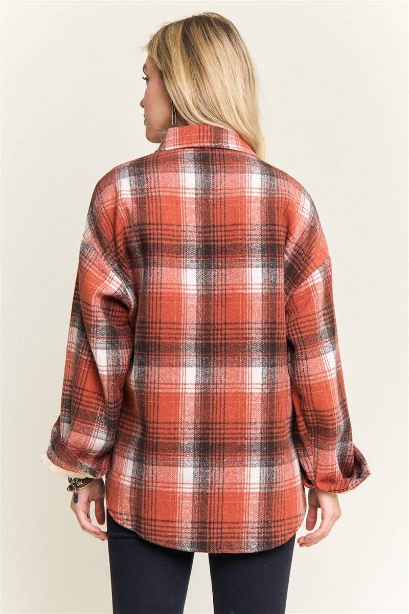 Vanilla Monkey – wholesale Shirt Jacket/Shacket - Women’s – Plaid Sherpa-lined Button Down Shacket6