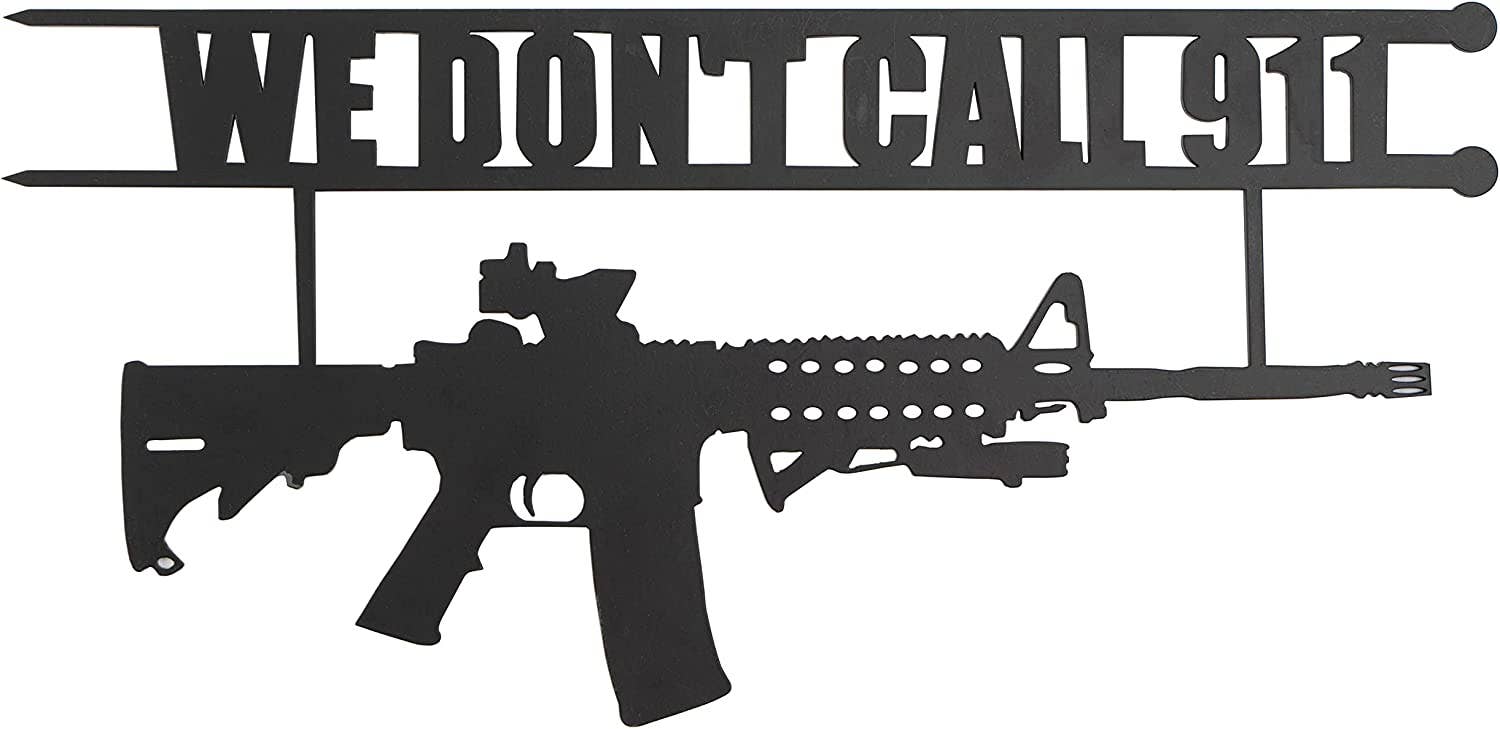 The Wine Savant /  Khen Glassware - Wholesale Sign - Metal No Trespassing Sign "We Don't Call 911" Gun Metal Door2