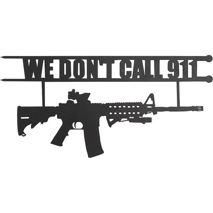 The Wine Savant / Khen Glassware - Wholesale Sign - Metal No Trespassing Sign "We Don't Call 911" Gun Metal Door2