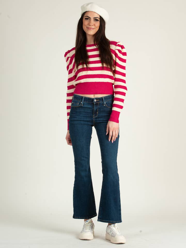 Maglione a righe con scollo a V - Fucsia per la vendita all'ingrosso da parte di Lucca Couture