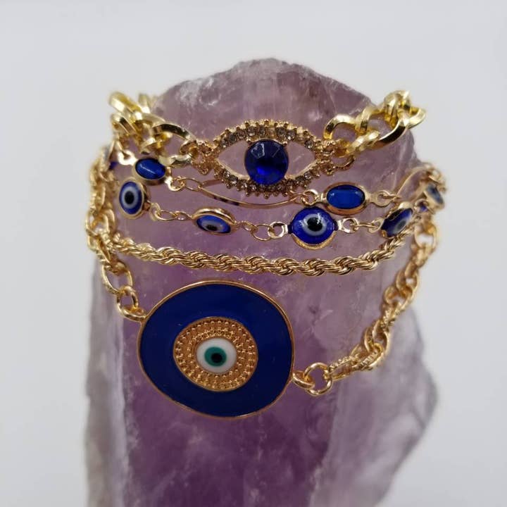 Gold Evil Eye Bracelet Set Of 5 for wholesale by magnolia jewelry