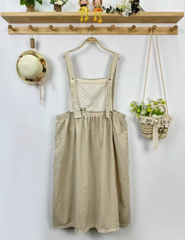 Whisper Mint - Venta al por mayor Vestido - Mujer - Vestido de peto bordado estilo bosque en algodón y lino0