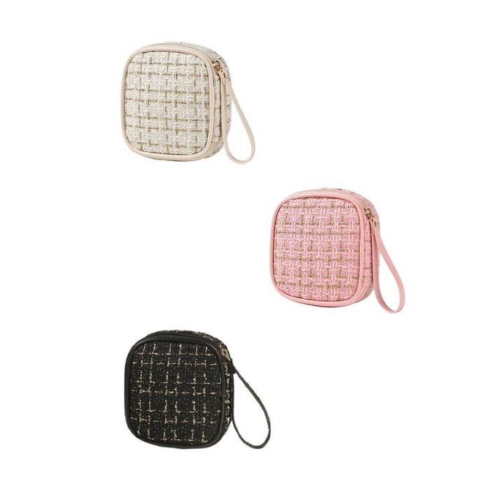 Vanilla Monkey - Wholesale Makeup/Cosmetic Bag - Plaid Tweed Cosmetic Makeup Travel Case