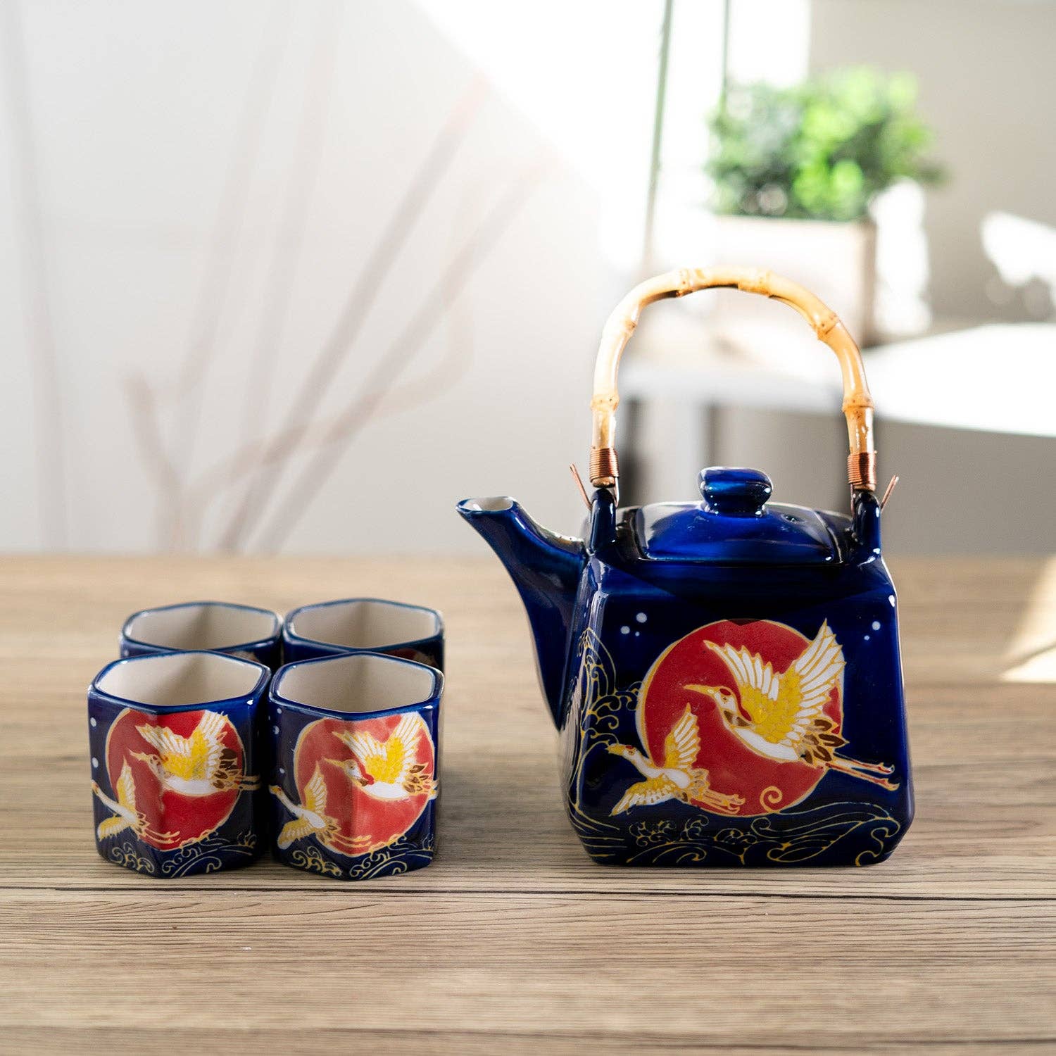 Urban Tokyo - Vente Service à thé - Service à thé design Moon Crane 20 oz avec théière et 4 tasses hexagonales (4/8)1