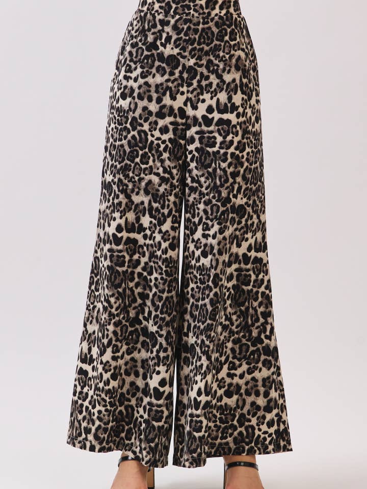 B I G H I T Fashion - Wholesale Pants - Women's - Leopard Print Long Palazzo Pants HB3277-GREY0