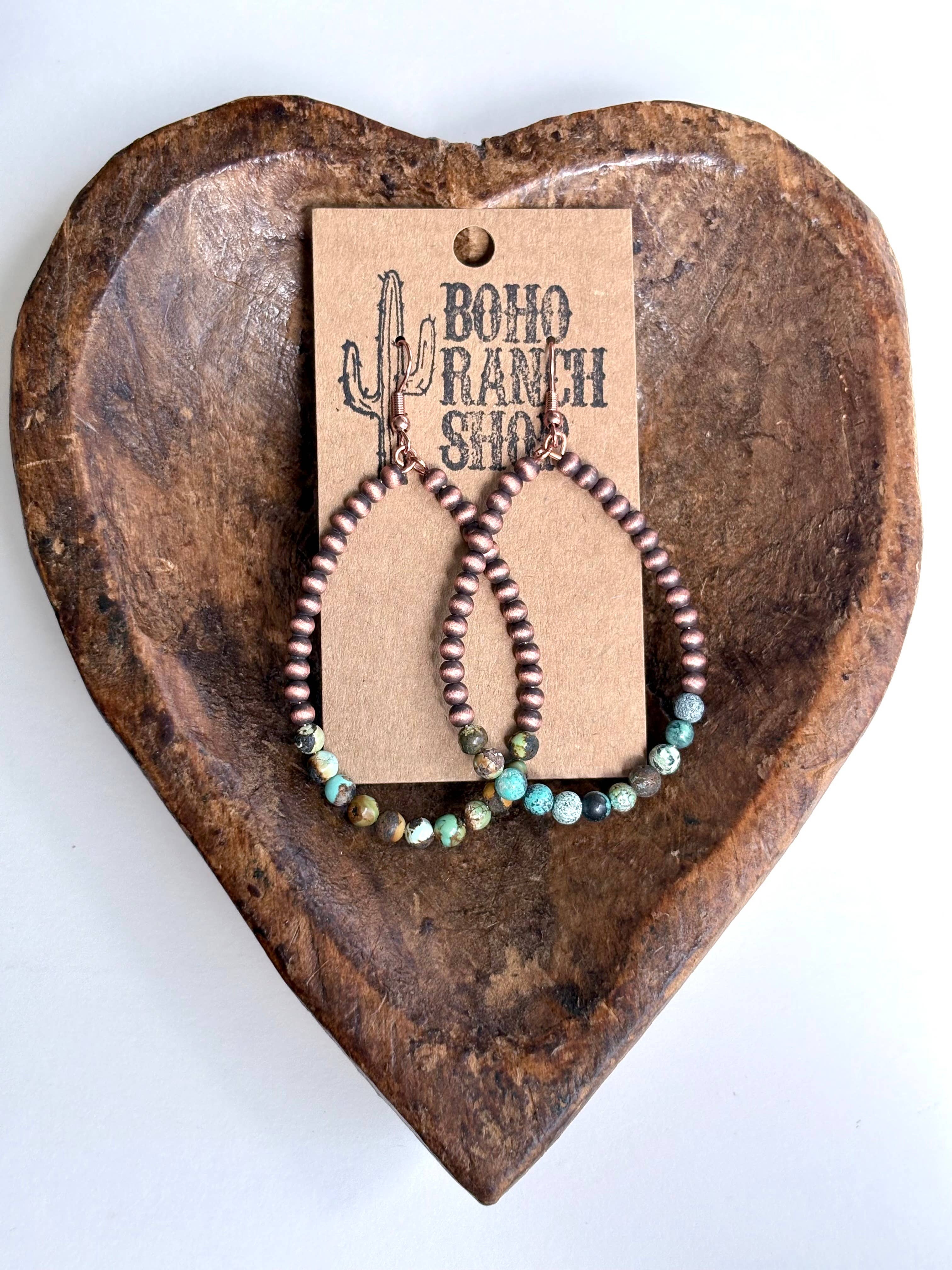 Boho Ranch Shop – wholesale Dangle earrings – Western Navajo Style Pearl Teardrop Hoop Dangle Earrings3