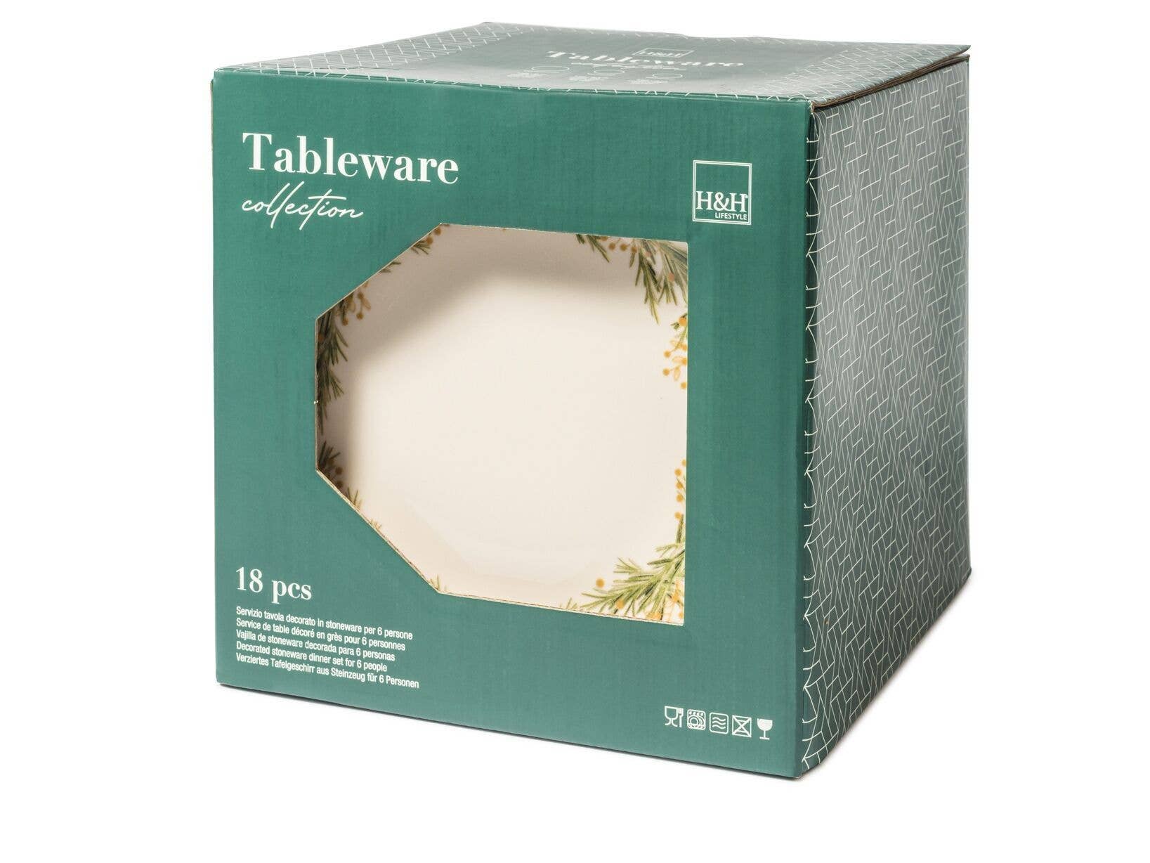 H&H – Serviço de loiça por atacado – Conjunto de louça Royal para mesa de Natal com 18 peças em grés decorado5