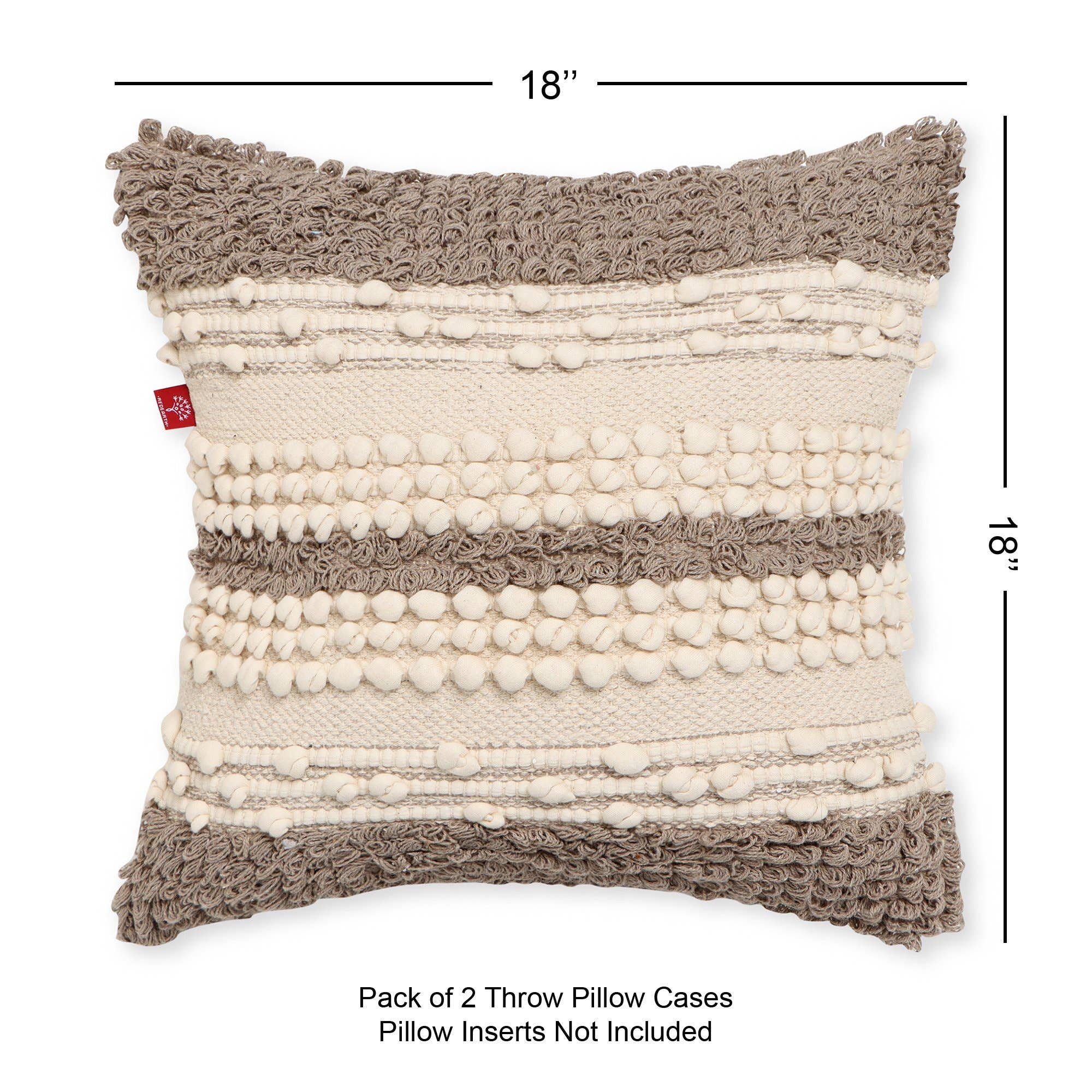 Cedar REDEARTH Textured Throw Pillow Cases-Woven Tufted Decorative Farmhouse Cushion Covers Set for Couch, Sofa, Bed, Chair, Dining, Patio, Outdoor; 100% Cotton (18x18; Natural) Pack of 2 for wholesale on Faire1