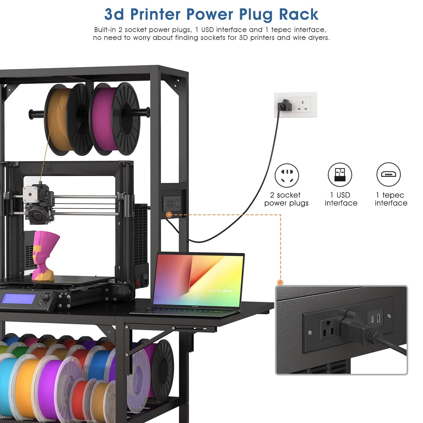 39F Inc. - Wholesale Free Standing Shelf - 3D Printer Stand with Storage Rack in Black Metal8
