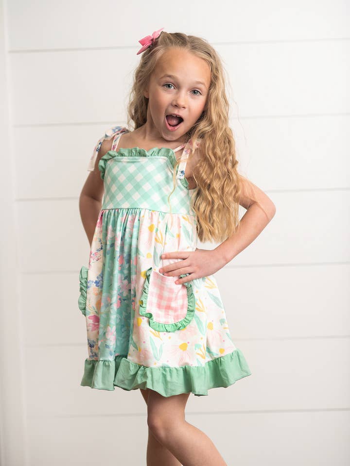 Adorable Sweetness - Wholesale Dress - Kids - Girls Mint Gingham Ruffle Pocket Spring Easter Summer Dress2