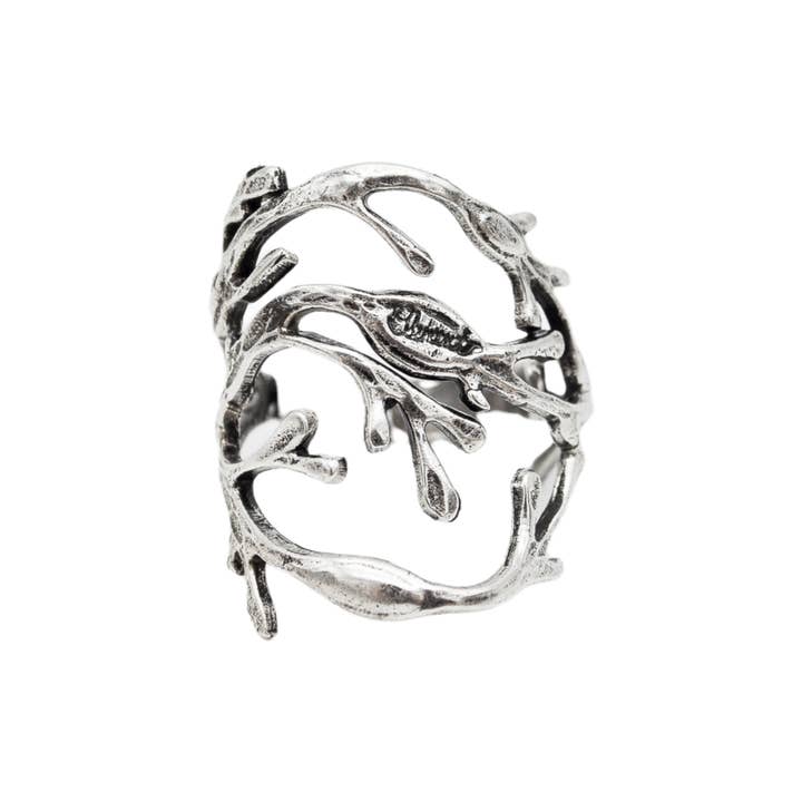 Stainless silver seaweed ring for wholesale by Lotta Djossou Paris