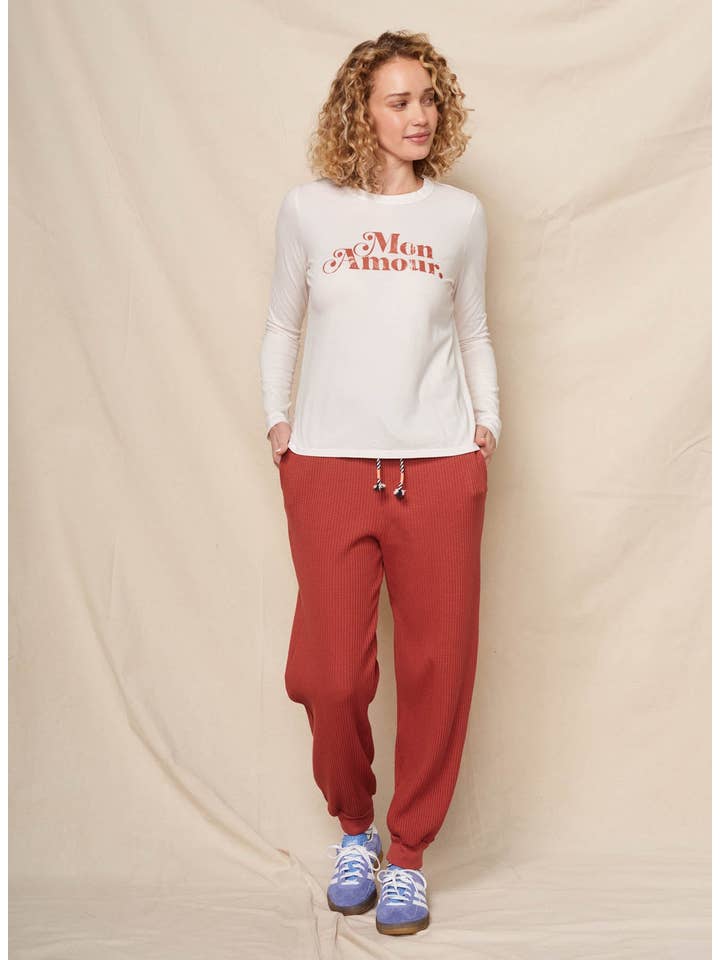 Sundry Mon Amour Long Sleeve Crew in Oyster for wholesale on Faire4