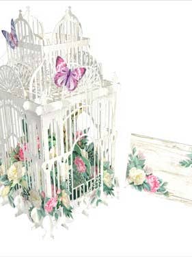 3D POP UP FLOWER CAGE BUTTERFLY GREETING CARD PAPER D'ART for wholesale by Notes & Queries, Inc.