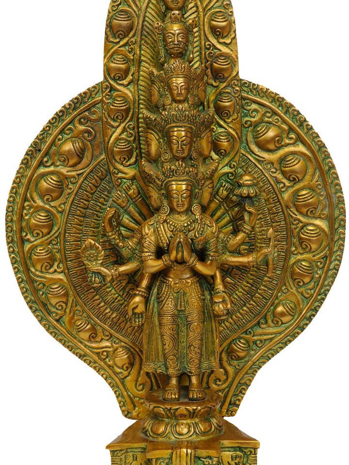 15" koperen sculptuur met elf koppen | Handgemaakt | Gemaakt in India voor wholesale door Exotic India Art