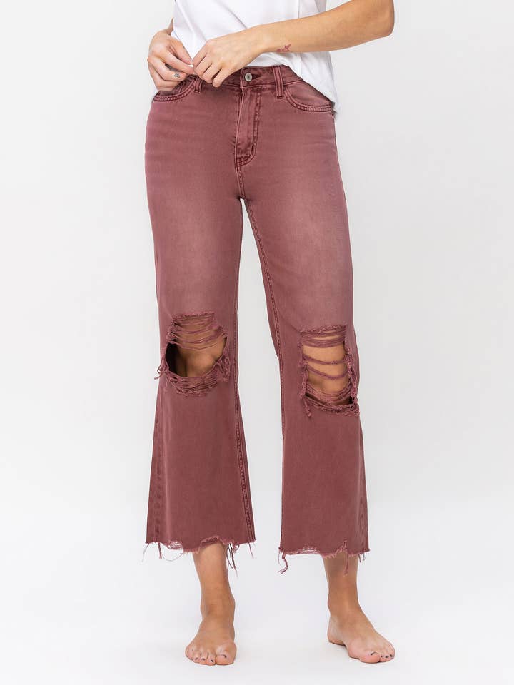 90'S VINTAGE SUPER HIGH RISE CROP FLARE JEANS V2736RU for wholesale by VERVET by FLYING MONKEY