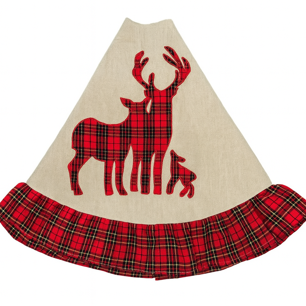 Fennco Styles – Saia de árvore por atacado – Rena Tartan Plaid Ruffle 53" Saia Árvore de Natal Redonda1