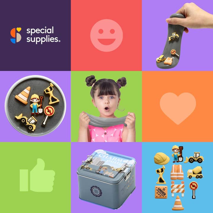 Special Supplies - Wholesale Putty/Slime - Kids - Sensory Therapy Putty for Kids and Adults with 10 Cute Charms - Resistive Hand Exercise Stress Relief Therapy Putty, Five Ounces of Each Putty (Construction Set - Strength: Medium)7