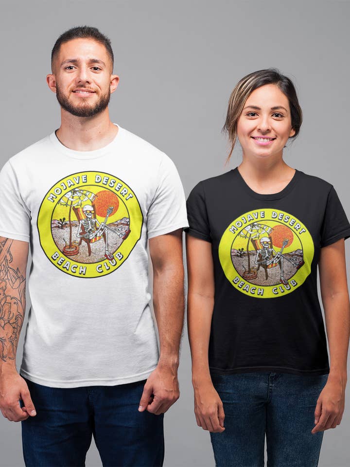 Sunset Desert Gear - Wholesale Screen Printed T-Shirt - Unisex - Mojave Desert Beach Club T Shirt Vintage Design