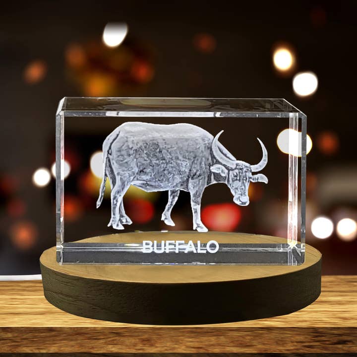 Anerkendelse 3D Indgraveret Krystal Buffalo Gave - Unik Dyr for engroshandel hos AB Crystal Collection