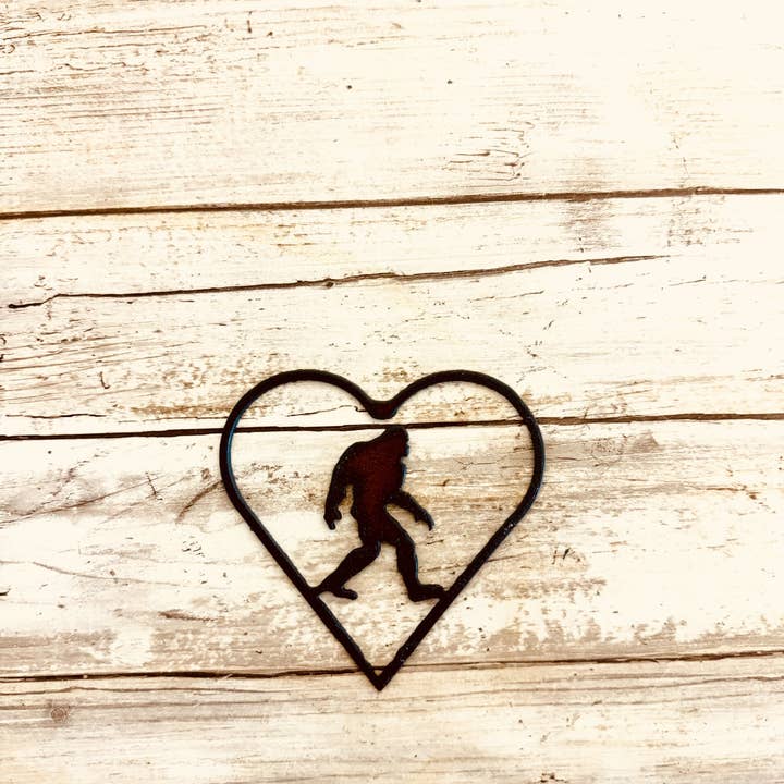 Universal Ironworks USA - Wholesale Wall Accent - Heart Outline with Bigfoot Yeti Sasquatch Magnet Made in USA