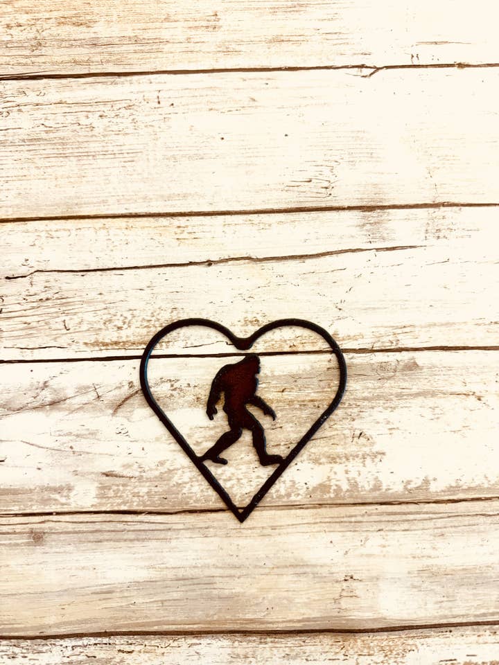 Heart Outline with Bigfoot Yeti Sasquatch Magnet Made in USA for wholesale by Universal Ironworks USA