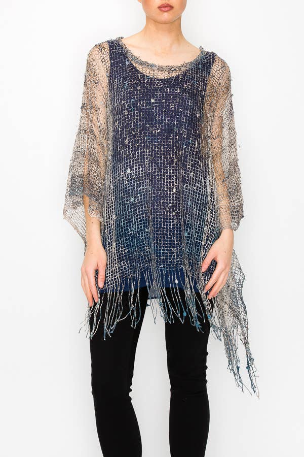Marine MESH MET PAILLETTEN PONCHO TOP-Y62 BG/DONKERBLAUW voor groothandel op Faire4